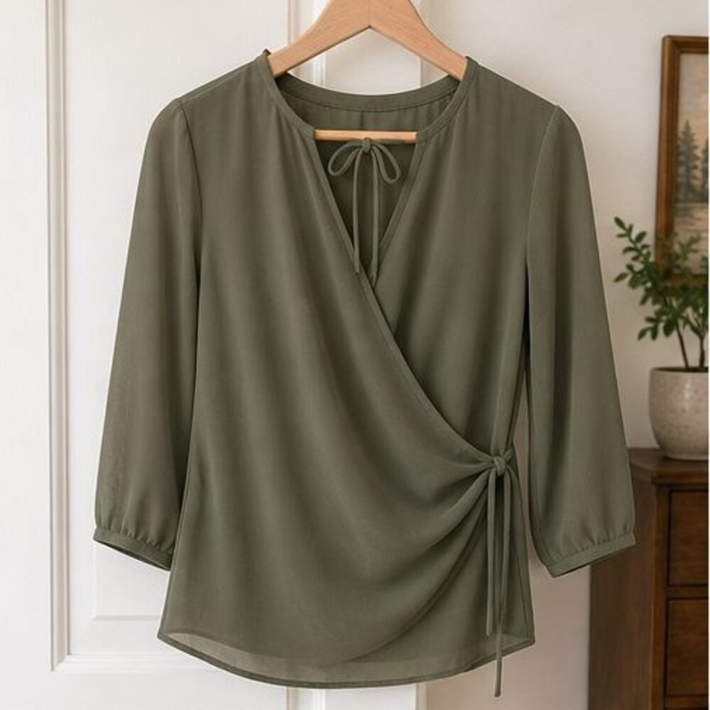 Olive Wrap Blouse